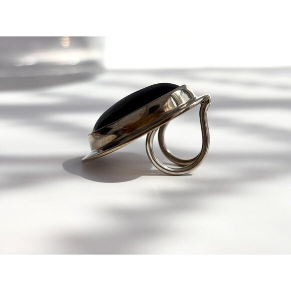 Black Onyx Gemstone Hand Wrought New Mexico Sterling 925 Vintage Pendant - Picture 7 of 10